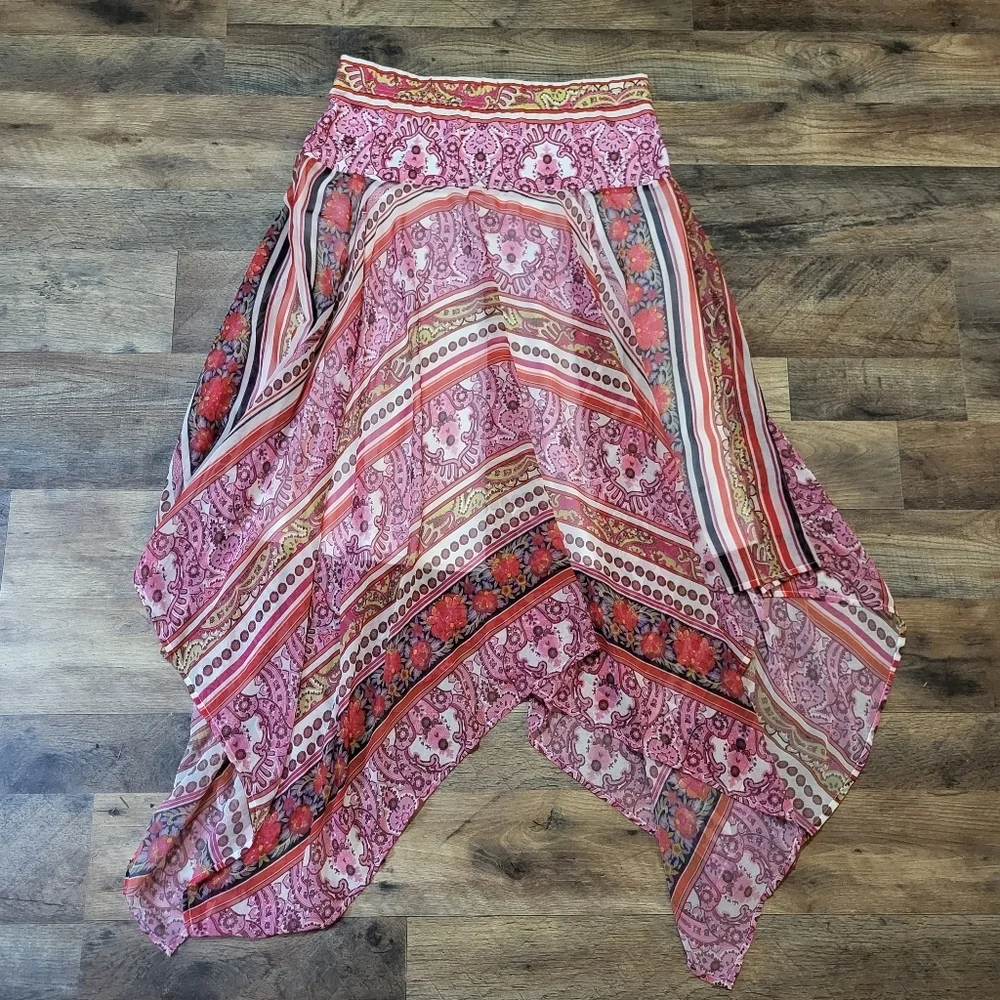 V. Cristina Hot Pink Paisley Sheer Asymmetrical Y2K Style Lined Skirt Size M - Picture 6 of 6